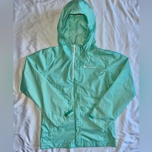 Columbia Kids Youth Rain Jacket Wind Breaker Sz 7 8 Aqua Blue